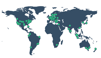 A world map showing CDN data center locations, with world wide coverage.